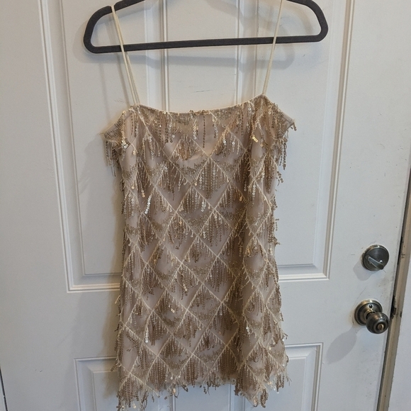 Showpo Shook Mini Dress In Champagne - Picture 2 of 4